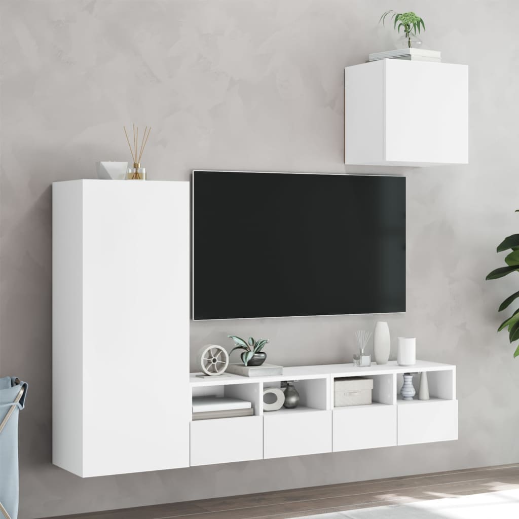 Mobili TV a Muro 4pz Bianchi in Legno Multistrato - homemem39