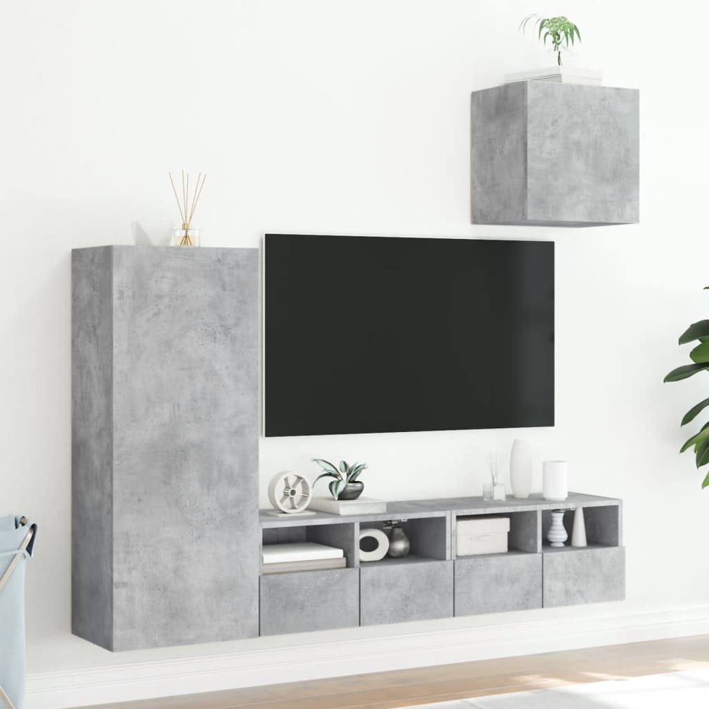 Mobili TV a Muro con LED 4pz Grigio Cemento Legno Multistrato - homemem39