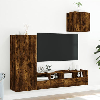 Mobili TV a Muro 4pz Rovere Fumo in Legno Multistrato - homemem39