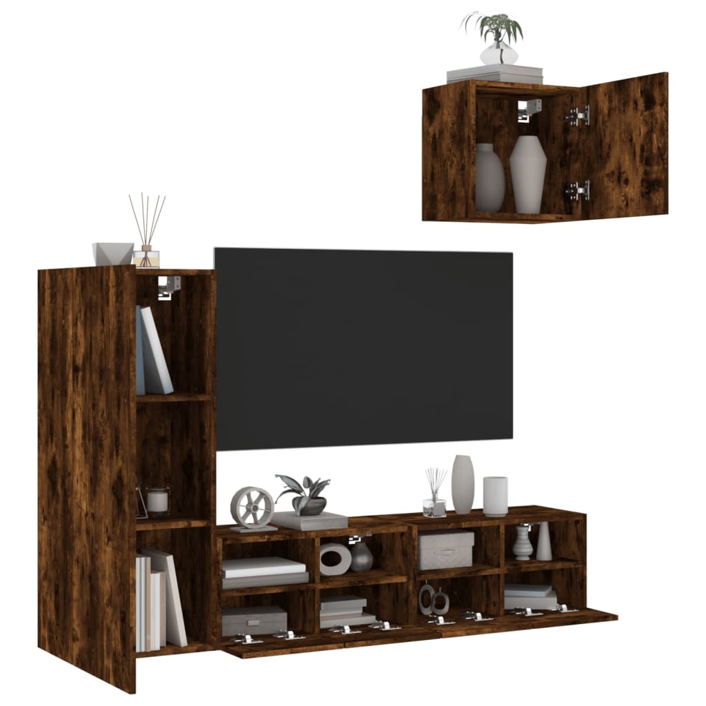 Mobili TV a Muro 4pz Rovere Fumo in Legno Multistrato - homemem39