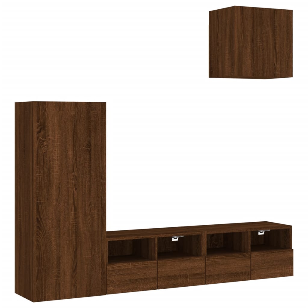 Mobili TV a Muro 4pz Rovere Marrone in Legno Multistrato - homemem39