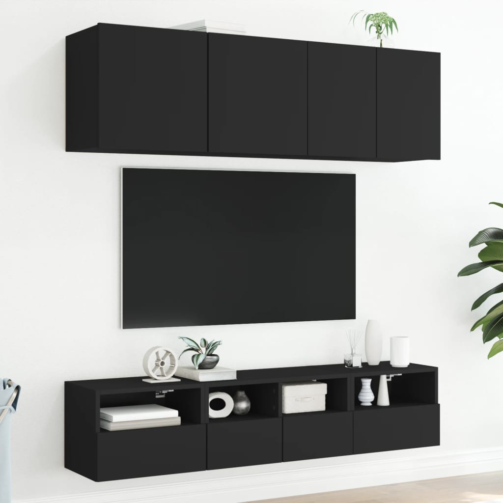 Mobili TV a Muro 5pz Neri in Legno Multistrato - homemem39