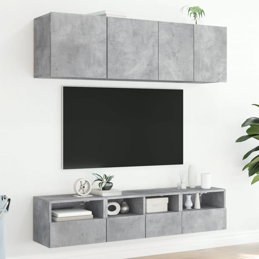 Mobili TV a Muro con LED 5pz Grigio Cemento Legno Multistrato - homemem39