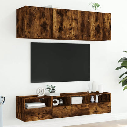 Mobili TV a Muro 5pz Rovere Fumo in Legno Multistrato - homemem39