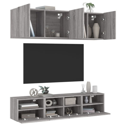 Mobili TV a Muro 5pz Grigio Sonoma in Legno Multistrato - homemem39