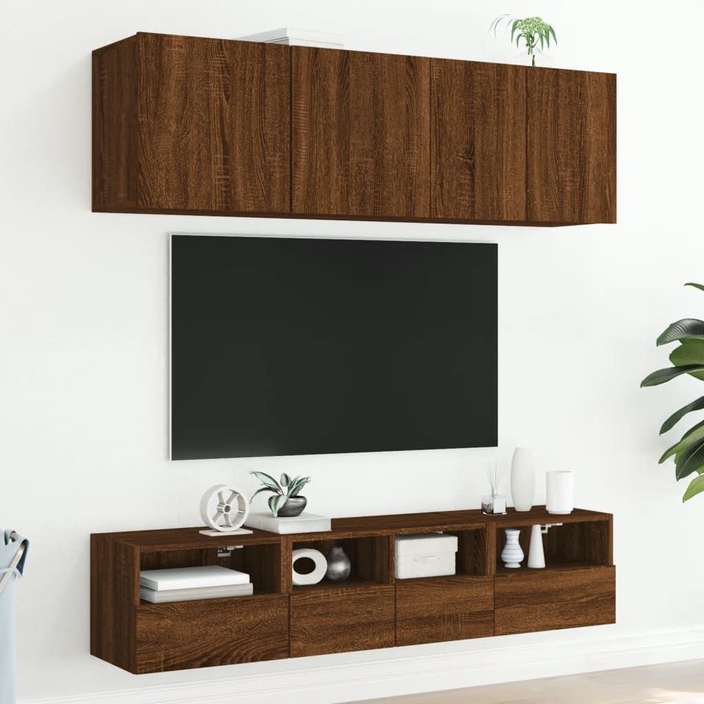 Mobili TV a Muro 5pz Rovere Marrone in Legno Multistrato - homemem39