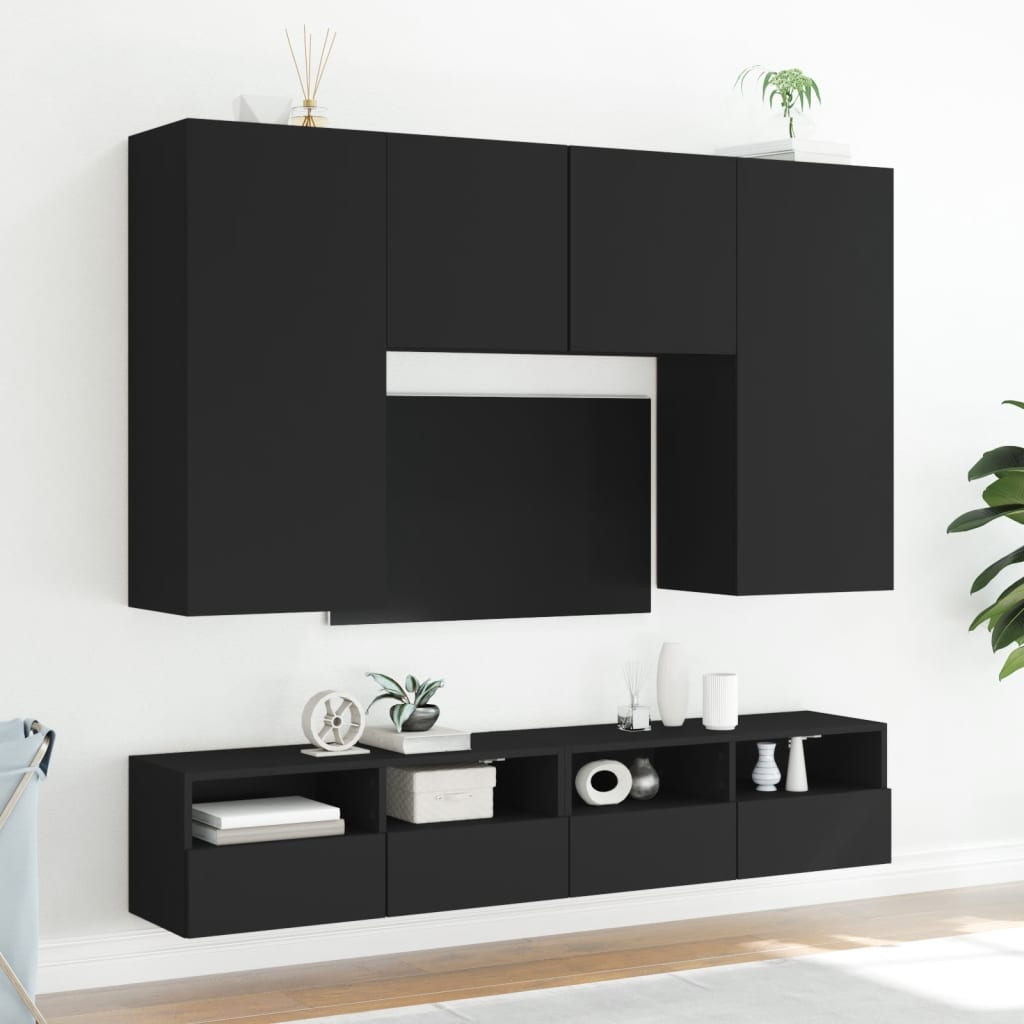 Mobili TV a Muro 5pz Neri in Legno Multistrato - homemem39