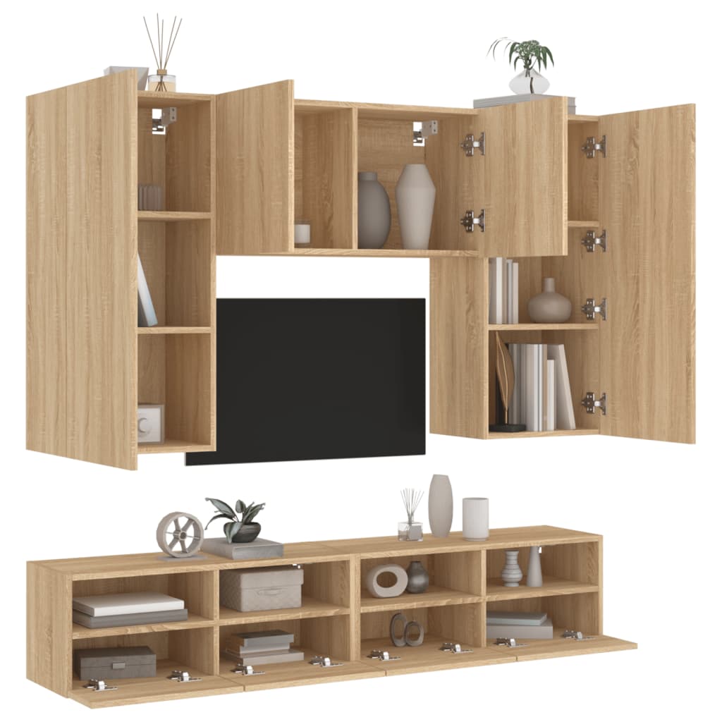 Mobili TV a Muro 5pz Rovere Sonoma in Legno Multistrato - homemem39