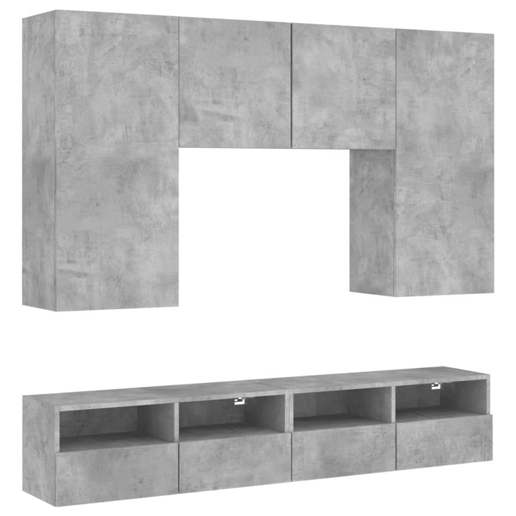 Mobili TV a Muro con LED 5pz Grigio Cemento Legno Multistrato - homemem39