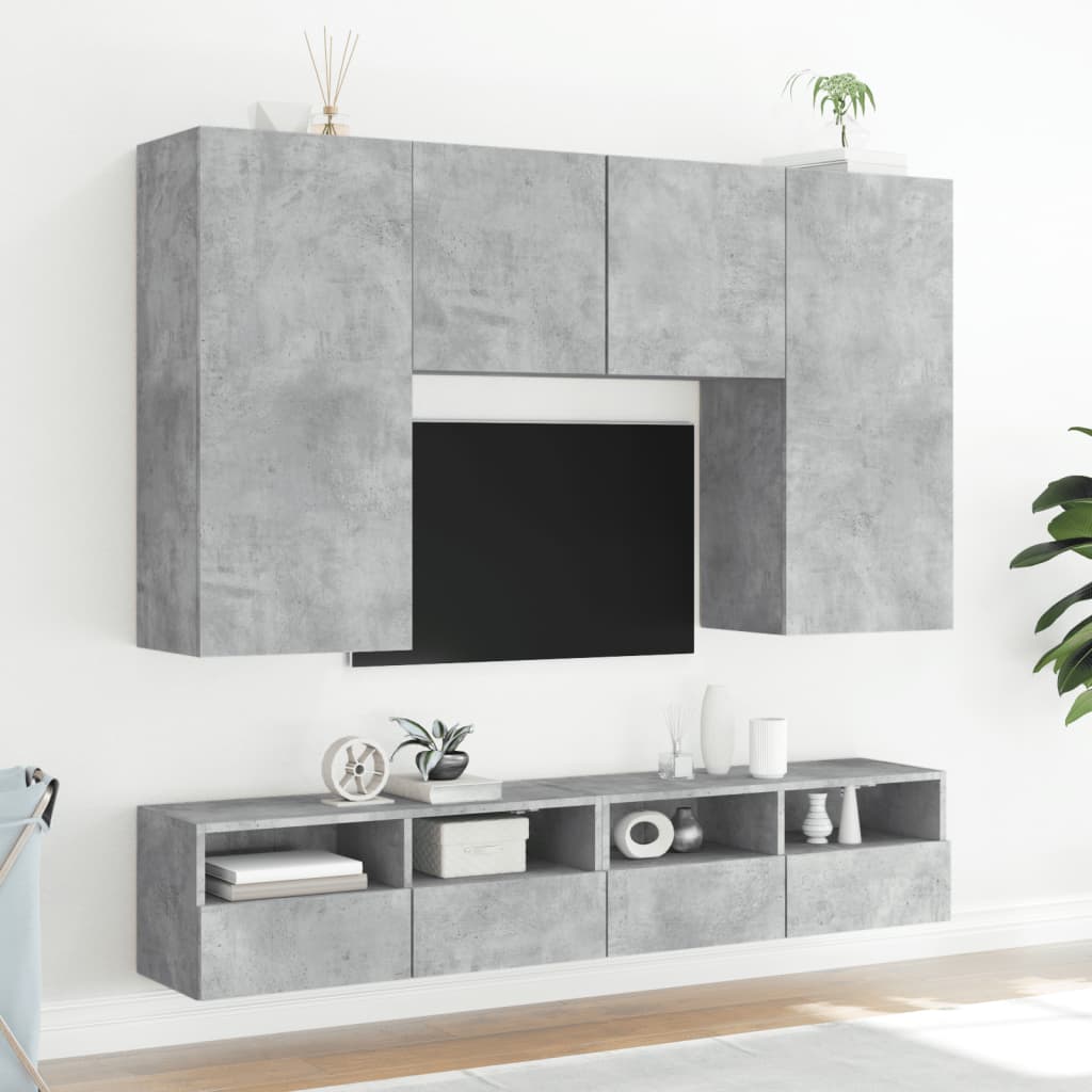 Mobili TV a Muro con LED 5pz Grigio Cemento Legno Multistrato - homemem39