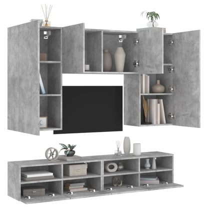 Mobili TV a Muro con LED 5pz Grigio Cemento Legno Multistrato - homemem39