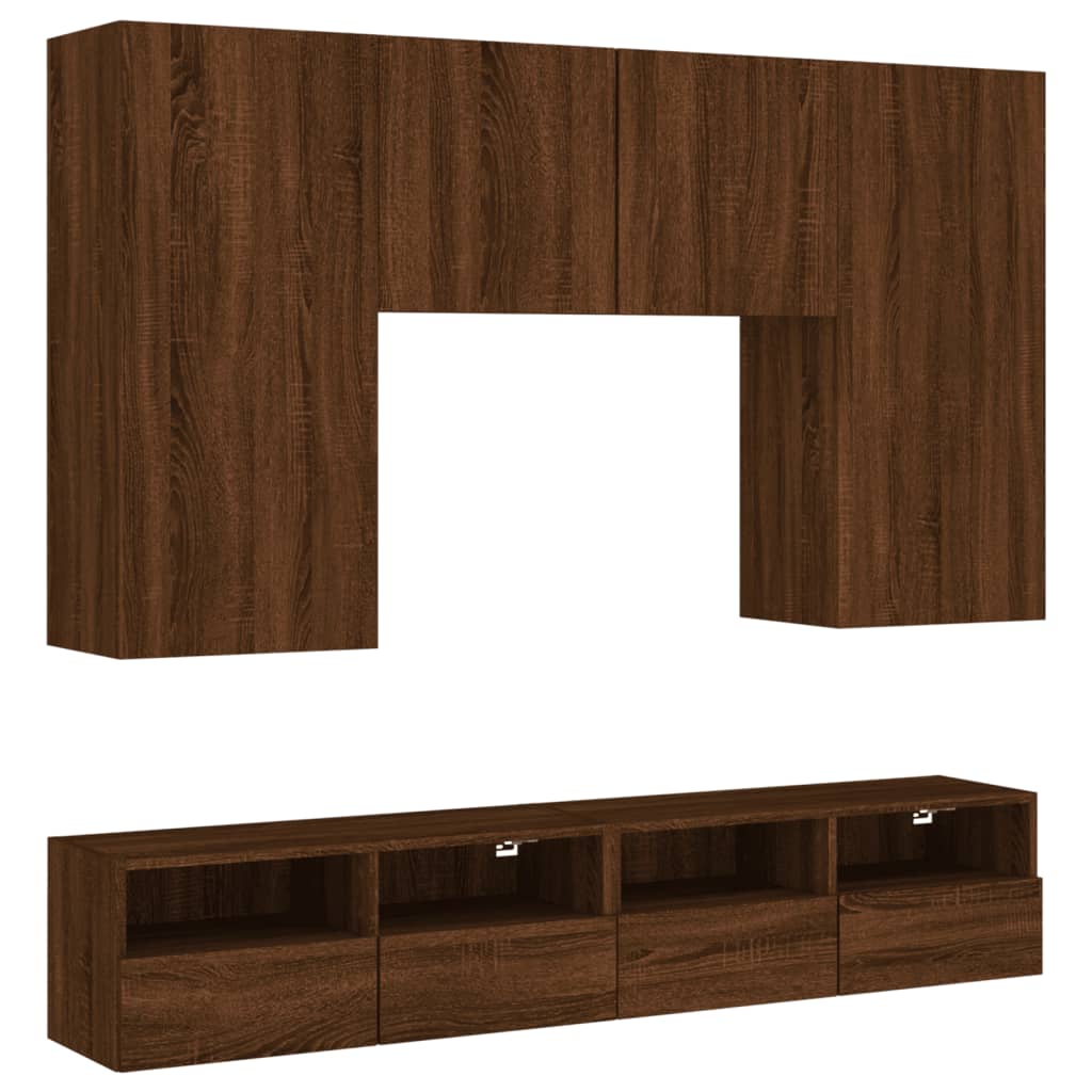 Mobili TV a Muro 5pz Rovere Marrone in Legno Multistrato - homemem39