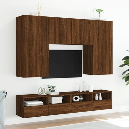 Mobili TV a Muro 5pz Rovere Marrone in Legno Multistrato - homemem39