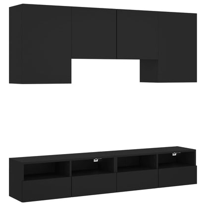 Mobili TV a Muro 5pz Neri in Legno Multistrato - homemem39