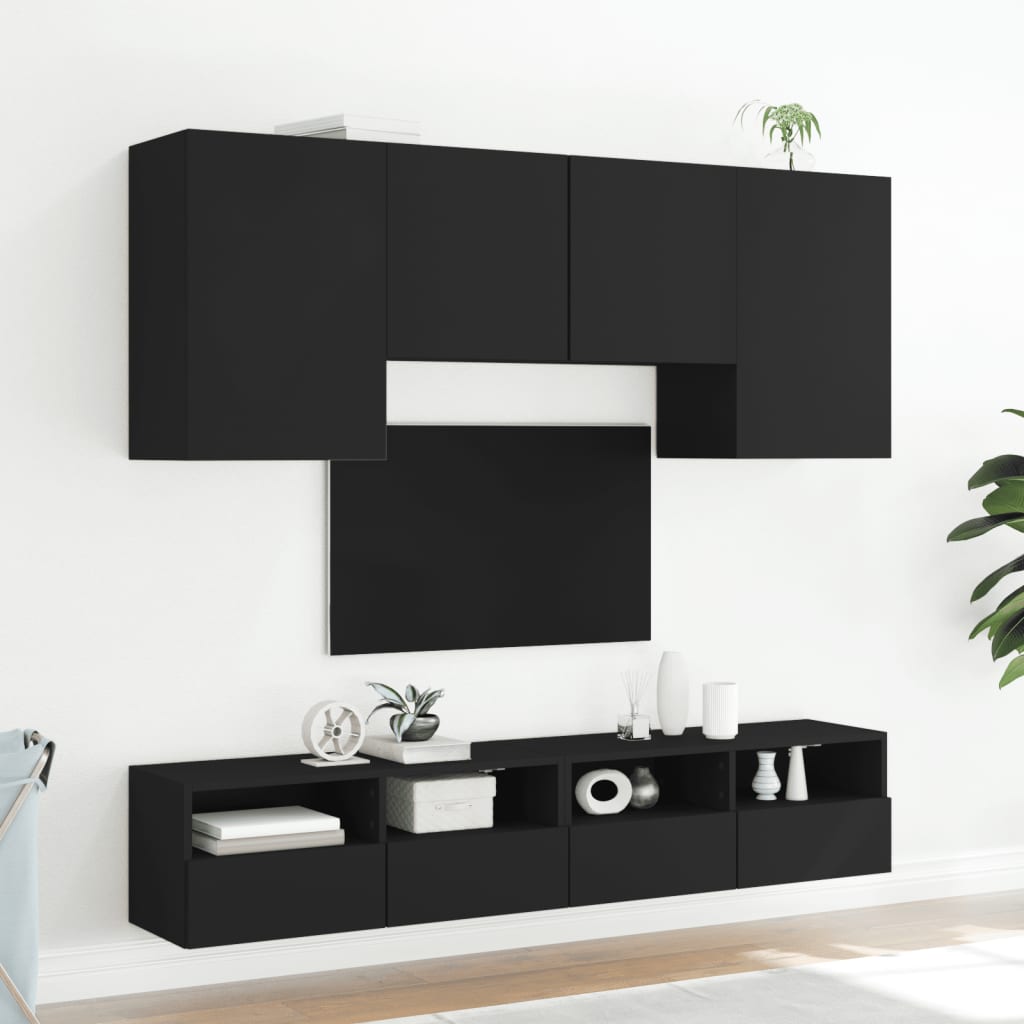 Mobili TV a Muro 5pz Neri in Legno Multistrato - homemem39