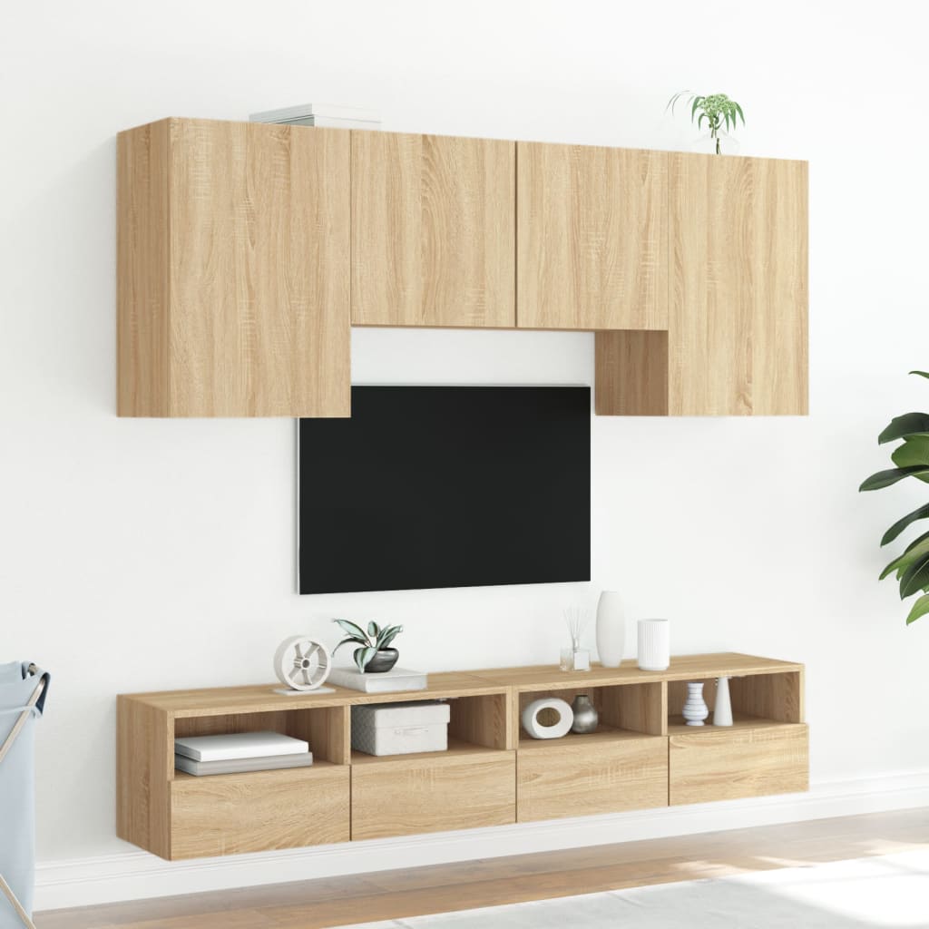 Mobili TV a Muro 5pz Rovere Sonoma in Legno Multistrato - homemem39