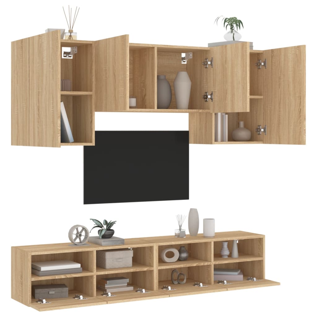 Mobili TV a Muro 5pz Rovere Sonoma in Legno Multistrato - homemem39