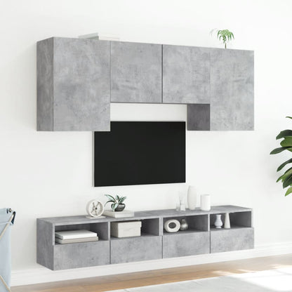 Mobili TV a Muro con LED 5pz Grigio Cemento Legno Multistrato - homemem39
