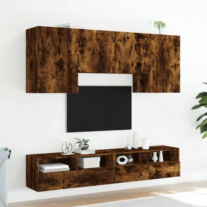 Mobili TV a Muro 5pz Rovere Fumo in Legno Multistrato - homemem39