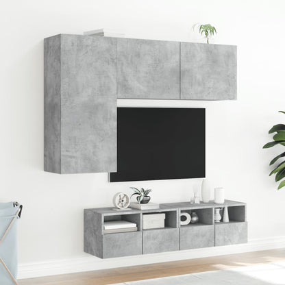 Mobili TV a Muro con LED 4pz Grigio Cemento Legno Multistrato - homemem39