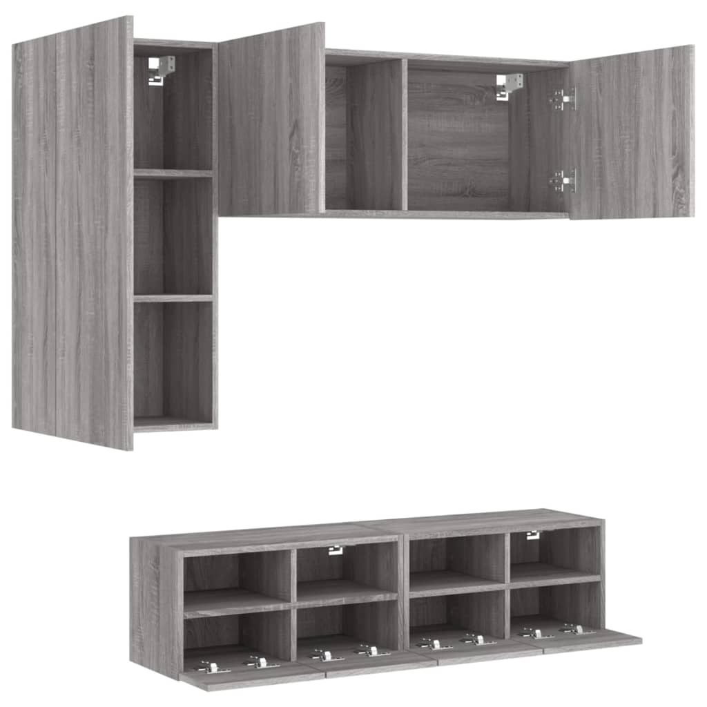 Mobili TV a Muro 4pz Grigio Sonoma in Legno Multistrato - homemem39