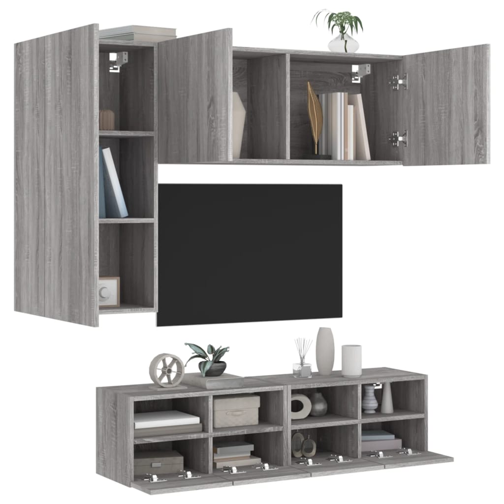 Mobili TV a Muro 4pz Grigio Sonoma in Legno Multistrato - homemem39