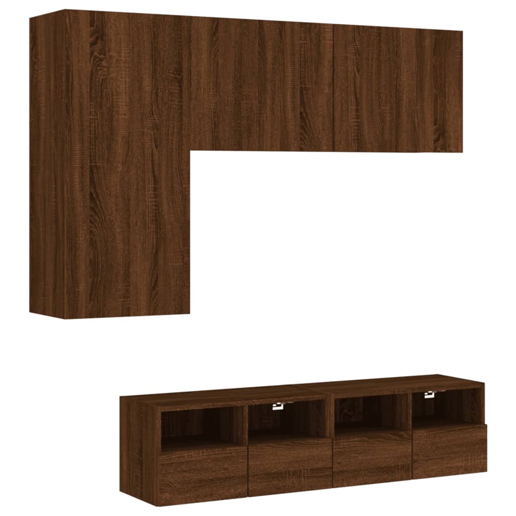 Mobili TV a Muro 5pz Rovere Marrone in Legno Multistrato - homemem39