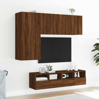 Mobili TV a Muro 5pz Rovere Marrone in Legno Multistrato - homemem39