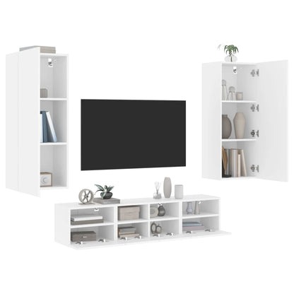 Mobili TV a Muro 5pz Bianchi in Legno Multistrato - homemem39