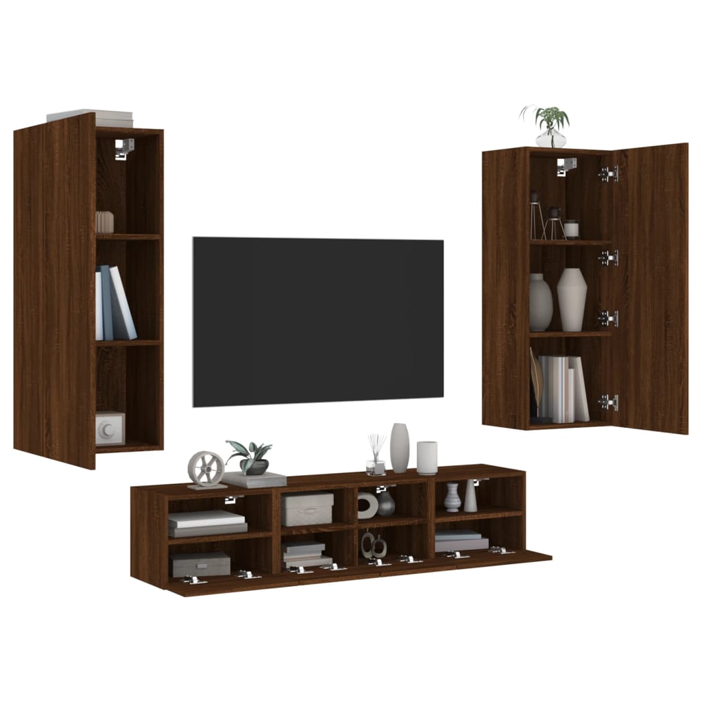 Mobili TV a Muro 5pz Rovere Marrone in Legno Multistrato - homemem39