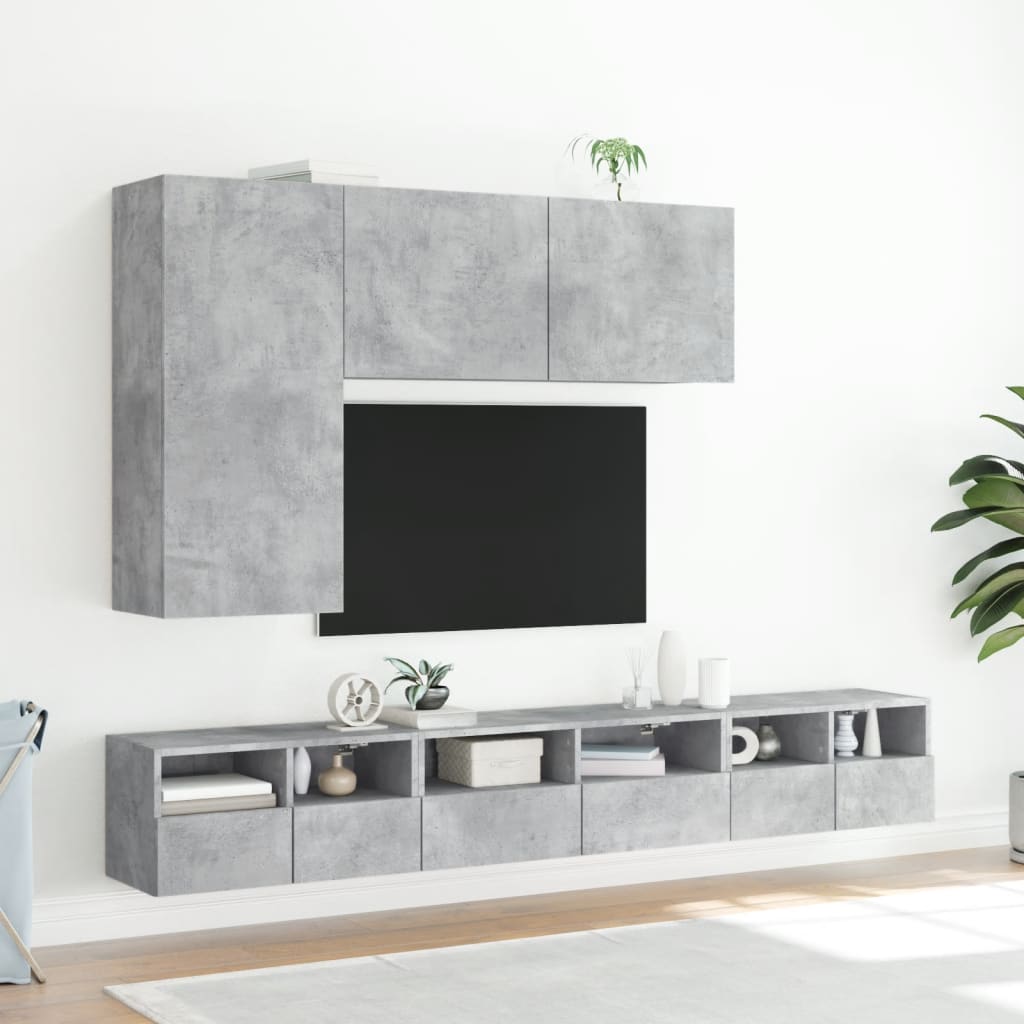 Mobili TV a Muro con LED 5pz Grigio Cemento Legno Multistrato - homemem39