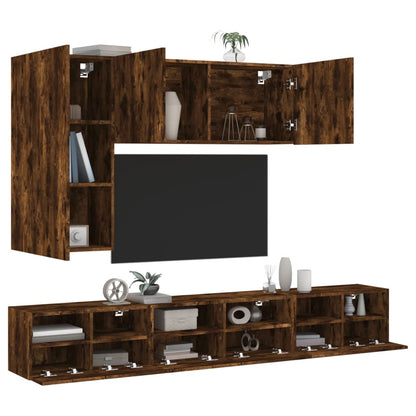 Mobili TV a Muro 5pz Rovere Fumo in Legno Multistrato - homemem39