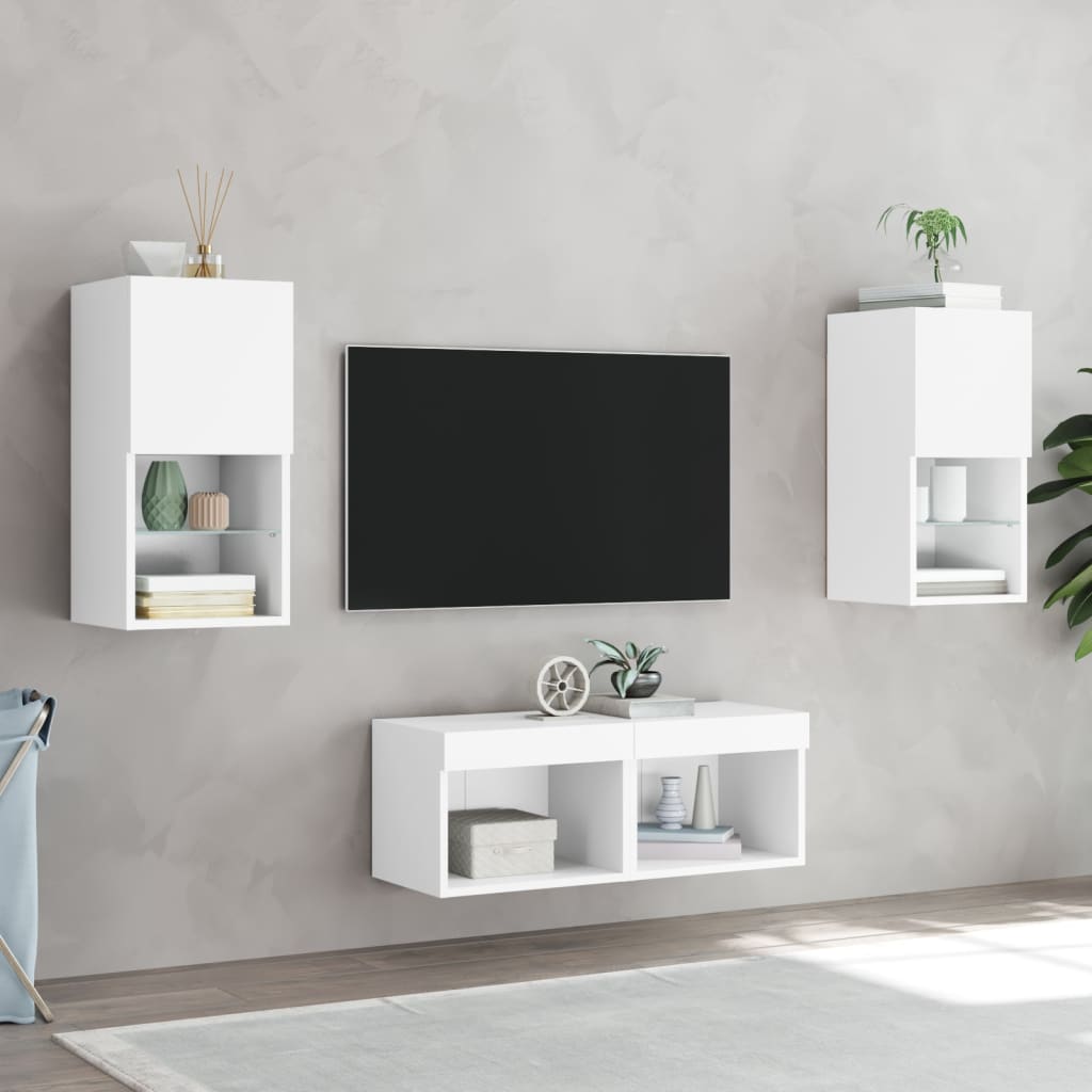 Mobili TV a Muro 4pz con Luci LED Bianchi - homemem39