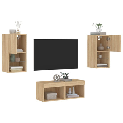 Mobili TV a Muro 4pz con Luci LED Rovere Sonoma - homemem39