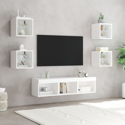 Mobili TV a Muro con LED 7pz Bianchi in Legno Multistrato - homemem39