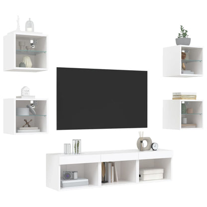 Mobili TV a Muro con LED 7pz Bianchi in Legno Multistrato - homemem39