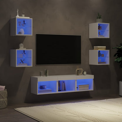 Mobili TV a Muro con LED 7pz Bianchi in Legno Multistrato - homemem39