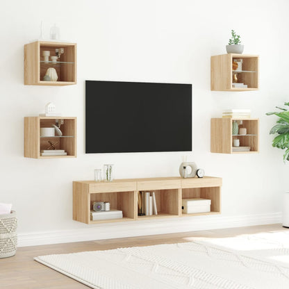 Mobili TV a Muro con LED 7pz Rovere Sonoma Legno Multistrato - homemem39