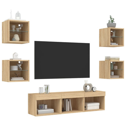 Mobili TV a Muro con LED 7pz Rovere Sonoma Legno Multistrato - homemem39