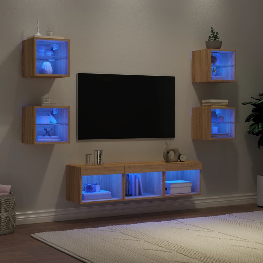 Mobili TV a Muro con LED 7pz Rovere Sonoma Legno Multistrato - homemem39