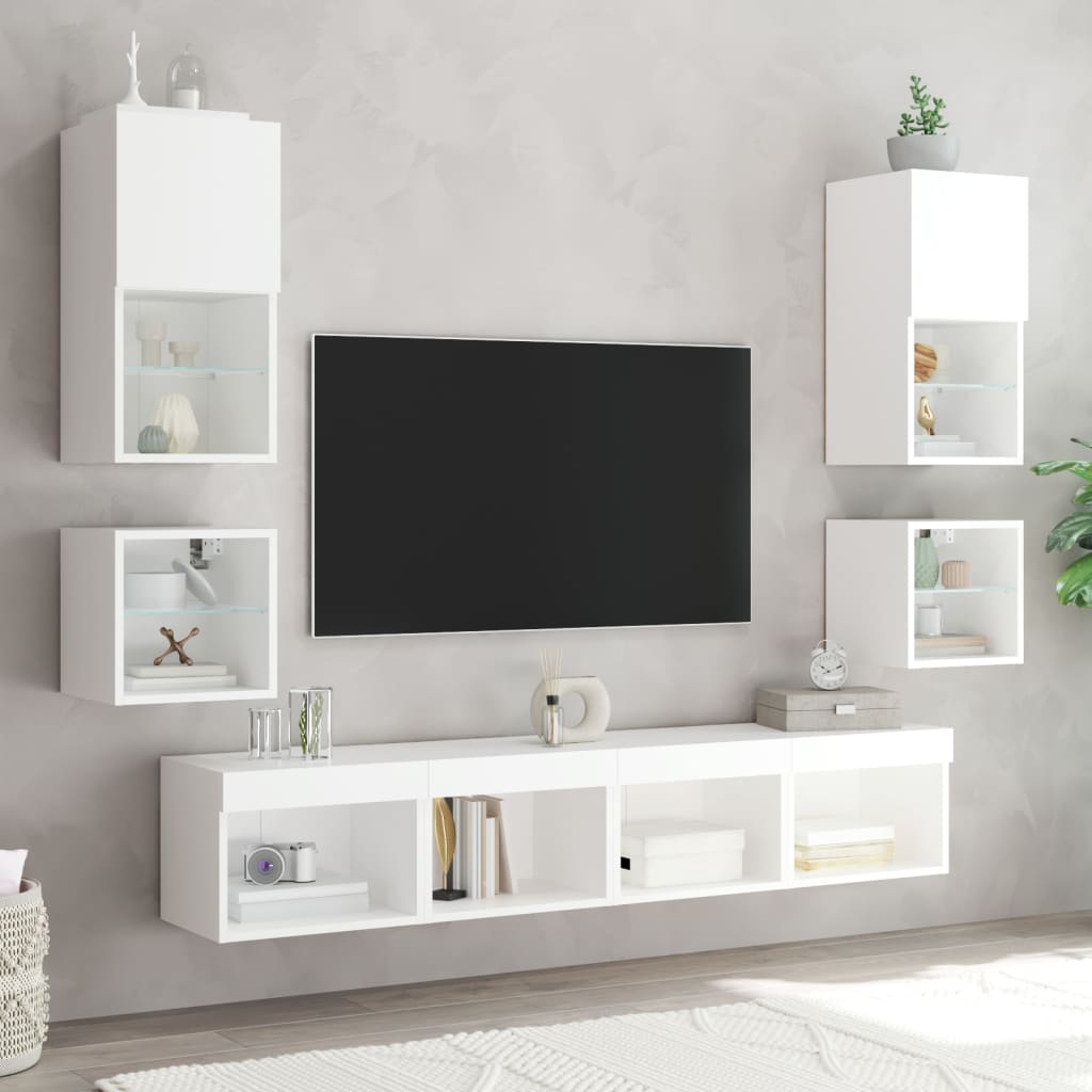 Mobili TV a Muro con LED 8pz Bianchi in Legno Multistrato - homemem39