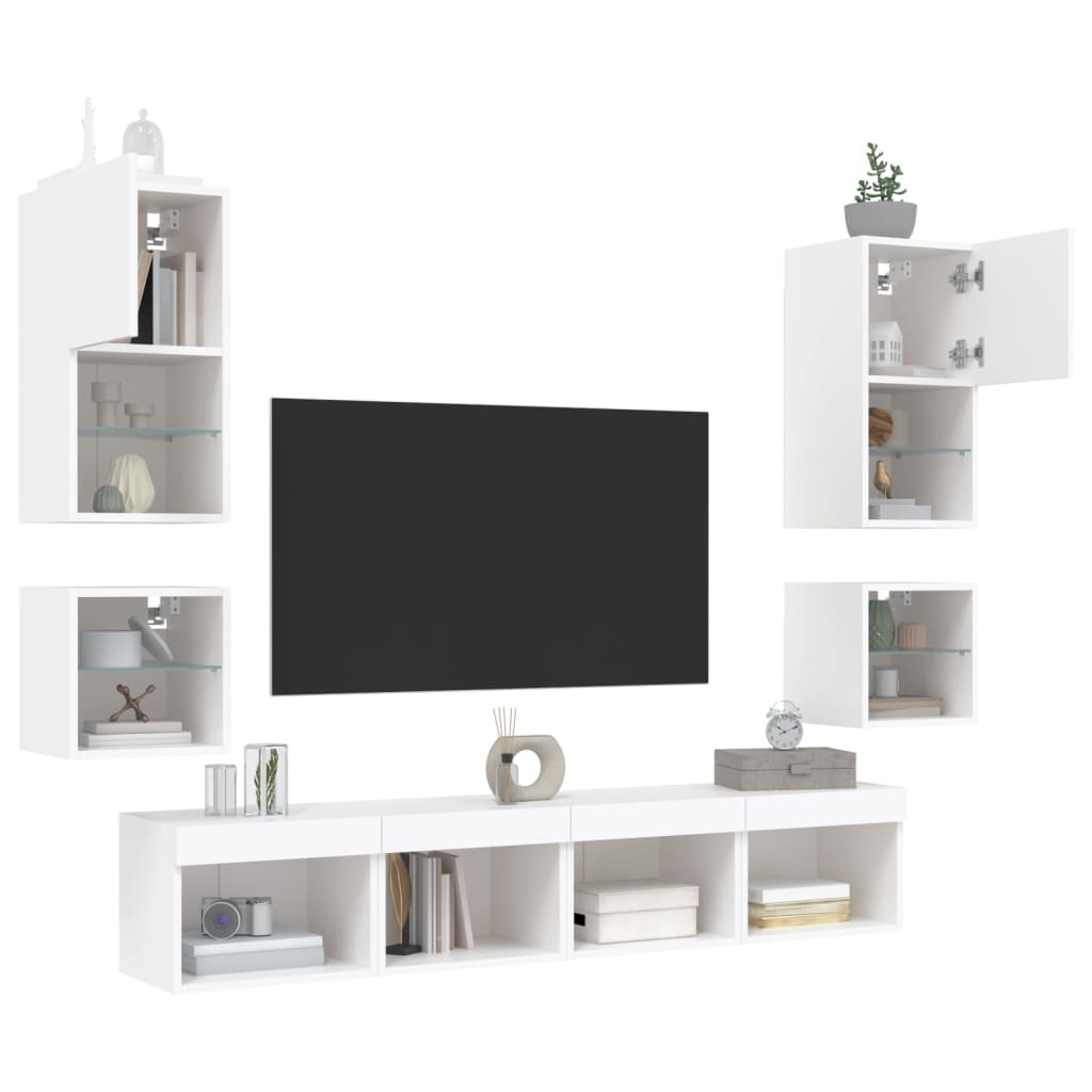 Mobili TV a Muro con LED 8pz Bianchi in Legno Multistrato - homemem39