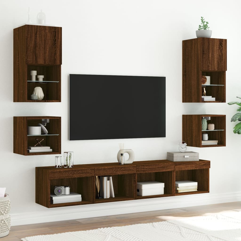 Mobili TV a Muro con LED 8pz Rovere Marrone Legno Multistrato - homemem39