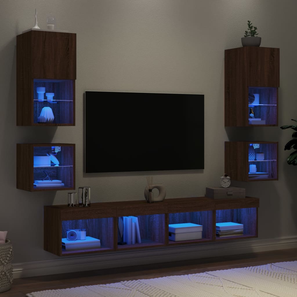 Mobili TV a Muro con LED 8pz Rovere Marrone Legno Multistrato - homemem39