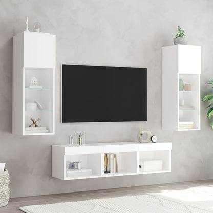 Mobili TV a Muro con LED 5pz Bianchi in Legno Multistrato - homemem39
