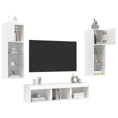 Mobili TV a Muro con LED 5pz Bianchi in Legno Multistrato - homemem39