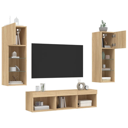 Mobili TV a Muro con LED 5pz Rovere Sonoma Legno Multistrato - homemem39