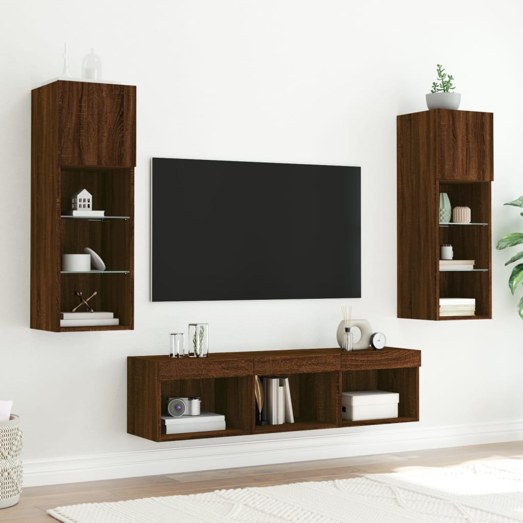 Mobili TV a Muro con LED 5pz Rovere Marrone Legno Multistrato - homemem39