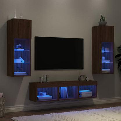 Mobili TV a Muro con LED 5pz Rovere Marrone Legno Multistrato - homemem39