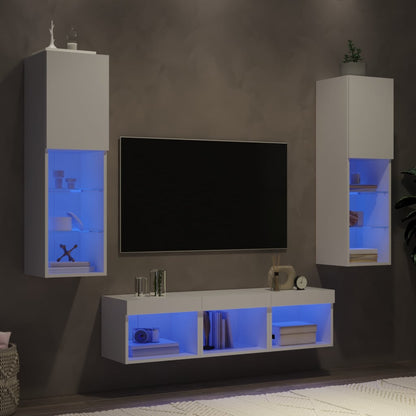 Mobili TV a Muro con LED 5pz Bianchi in Legno Multistrato - homemem39